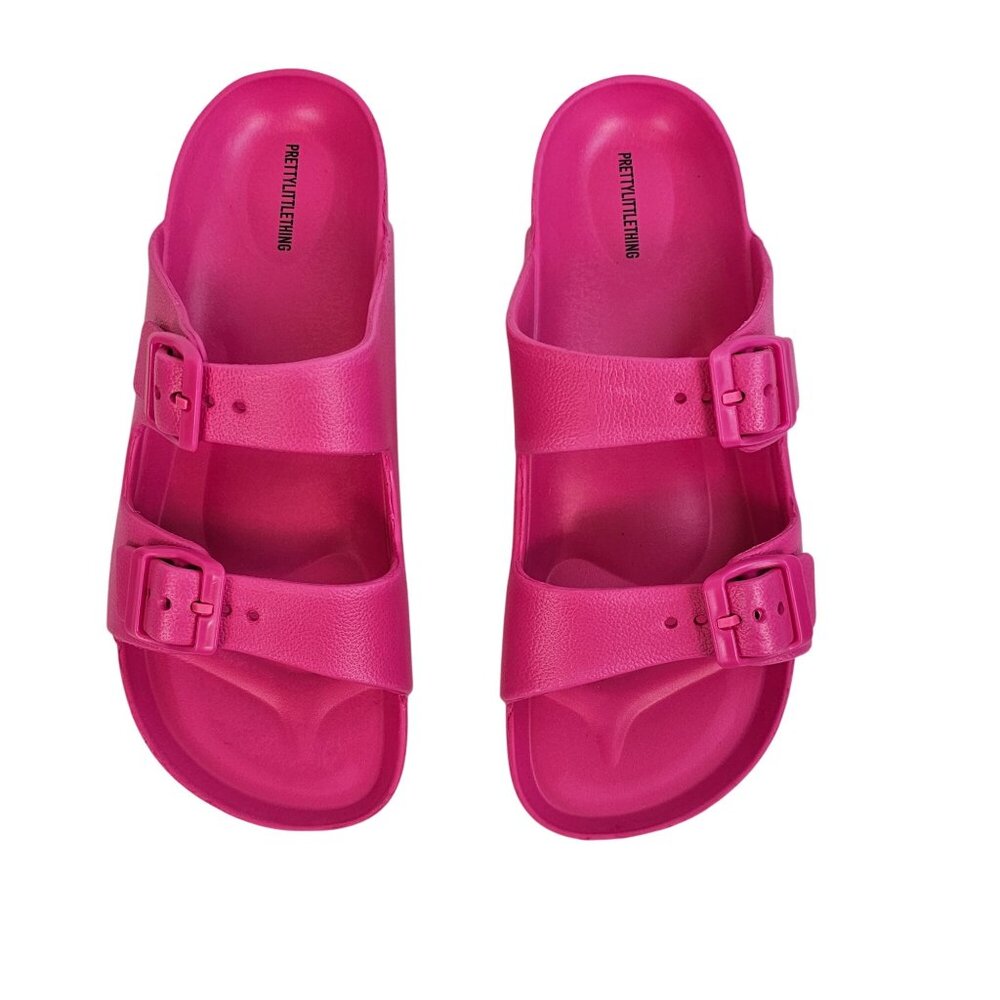 Pretty Little Thing Womens 5 Barbiecore Hot Pink Silicone Plastic‎ Beachy Slides